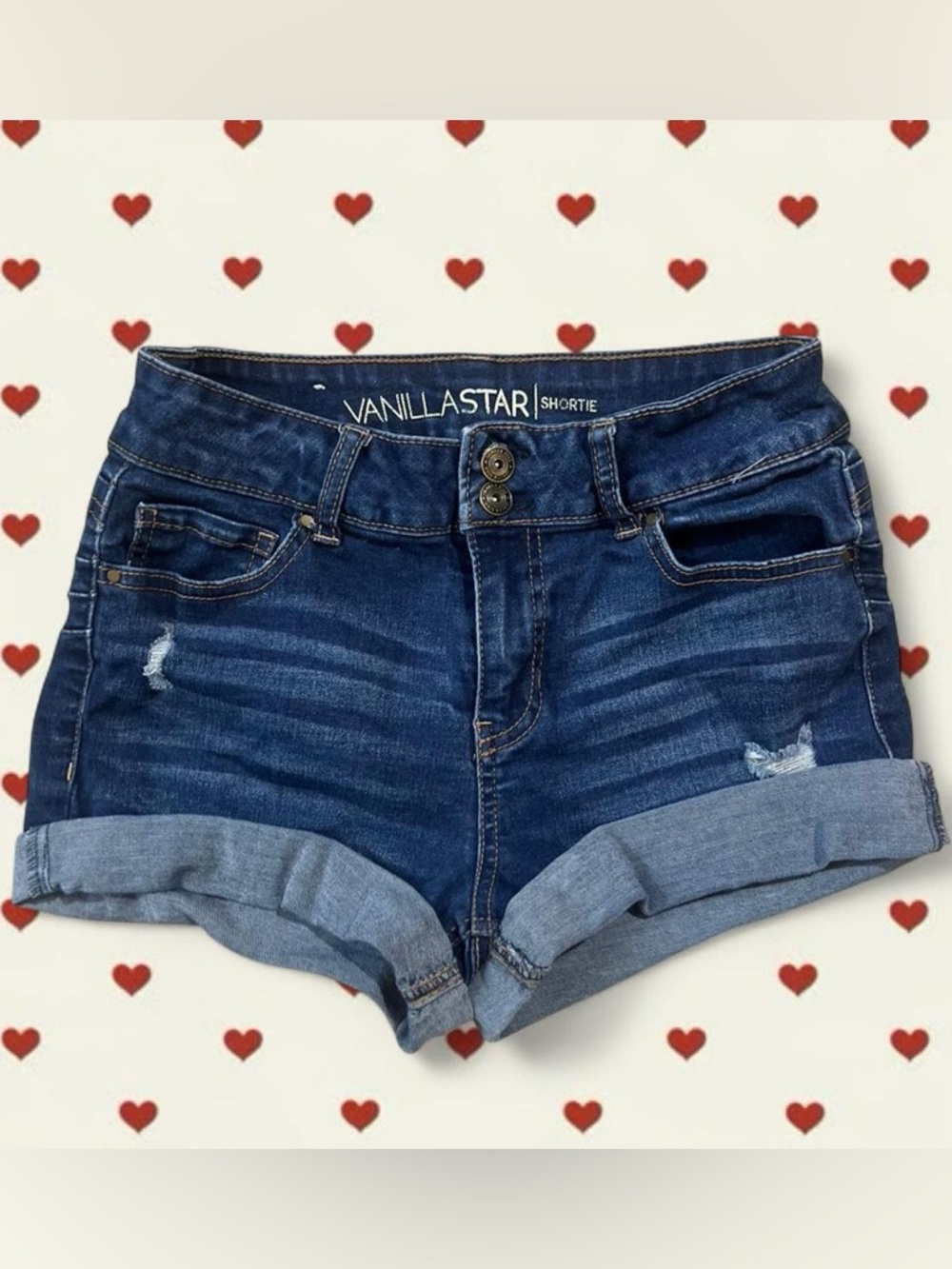 Vanilla Star Dark Blue Roll-Cuff Jean Shorties